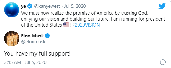 kanye president tweet 2020